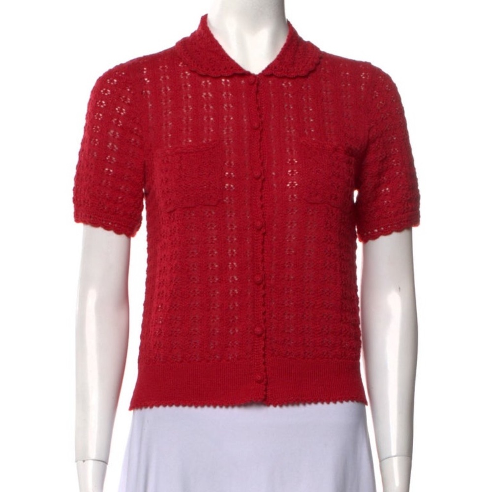 Dôen Red Knit Short Sleeve Cardigan